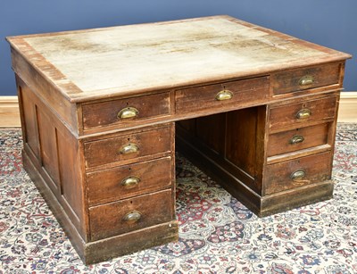 Lot 1638 - A large pitch pine partners' desk, for...