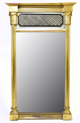 Lot 1711 - A 19th century gilt pier glass, 70cm x 41cm.