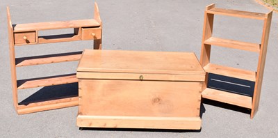 Lot 1664 - An old pine blanket box on plinth base...