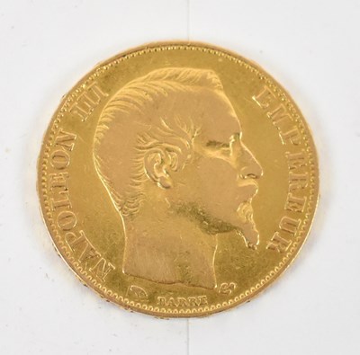 Lot 703 - A Napoleon III 1856 French 20 francs gold coin,...