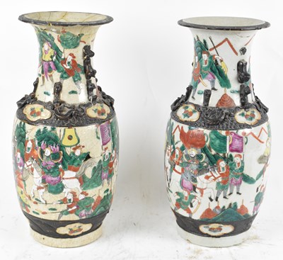 Lot 536 - A pair of Chinese crackle glazed baluster form...