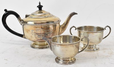 Lot 549 - A George V hallmarked silver three piece tea...
