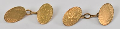 Lot 627 - A pair of 18ct yellow gold cufflinks, 10g.