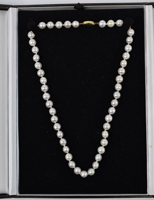 Lot 648 - A cultured pearl necklace with 9ct yellow gold...