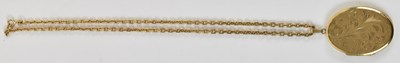 Lot 606 - A 9ct yellow gold oval locket on 9ct chain,...
