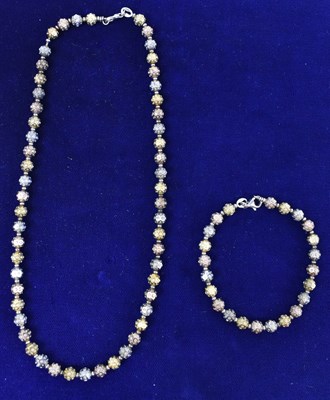 Lot 649 - An Indian three colour silver necklace, length...