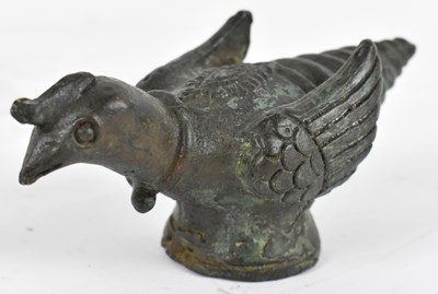 Lot 494 - A Chinese verdigris bronze figure of a bird,...