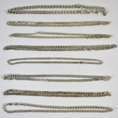Lot 624 - A group of eight hallmarked silver necklaces,...