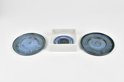 Lot 49 - HONOR CURTIS FOR TROIKA POTTERY; a square dish...