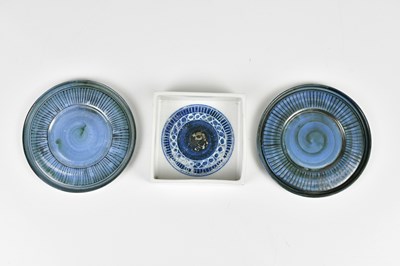 Lot 49 - HONOR CURTIS FOR TROIKA POTTERY; a square dish...