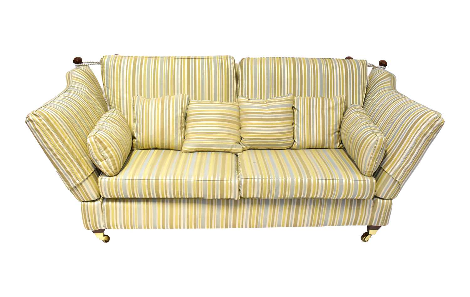 Lot 48 - A reproduction Knoll settee with wooden...