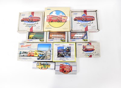 Lot 341 - CORGI; eleven model diecast buses, including...