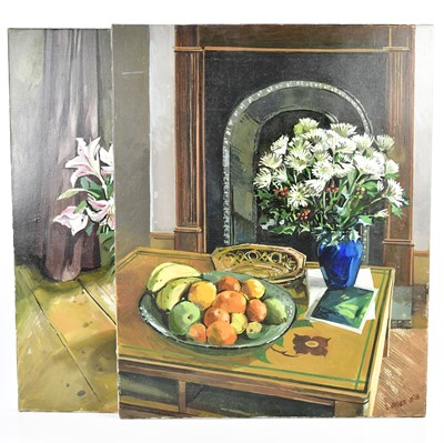 Lot 2658 - D JUKES; a pair of oils on canvas, still life...
