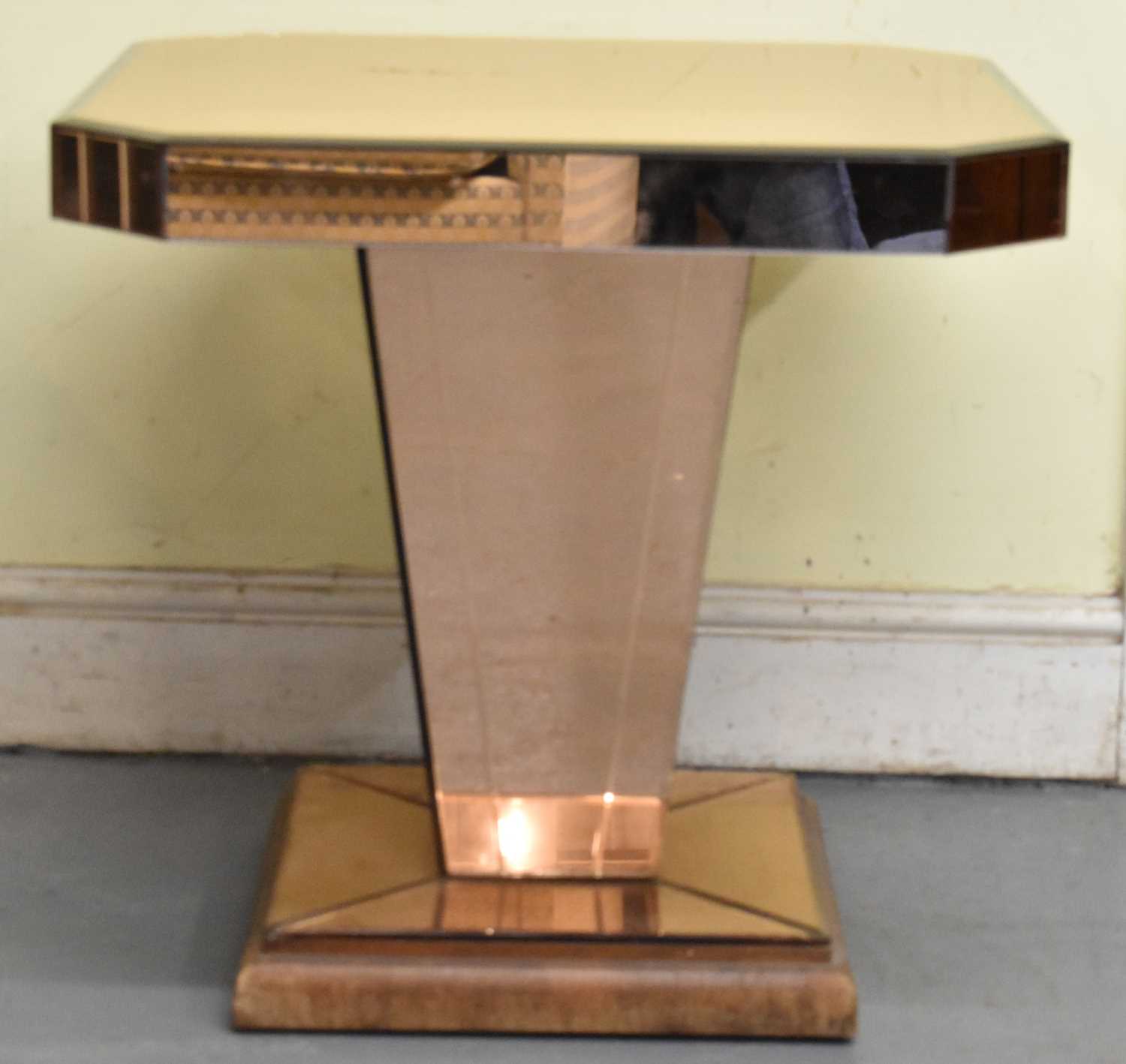 Lot 19 - A 1930s Art Deco peach glass mirrored side...