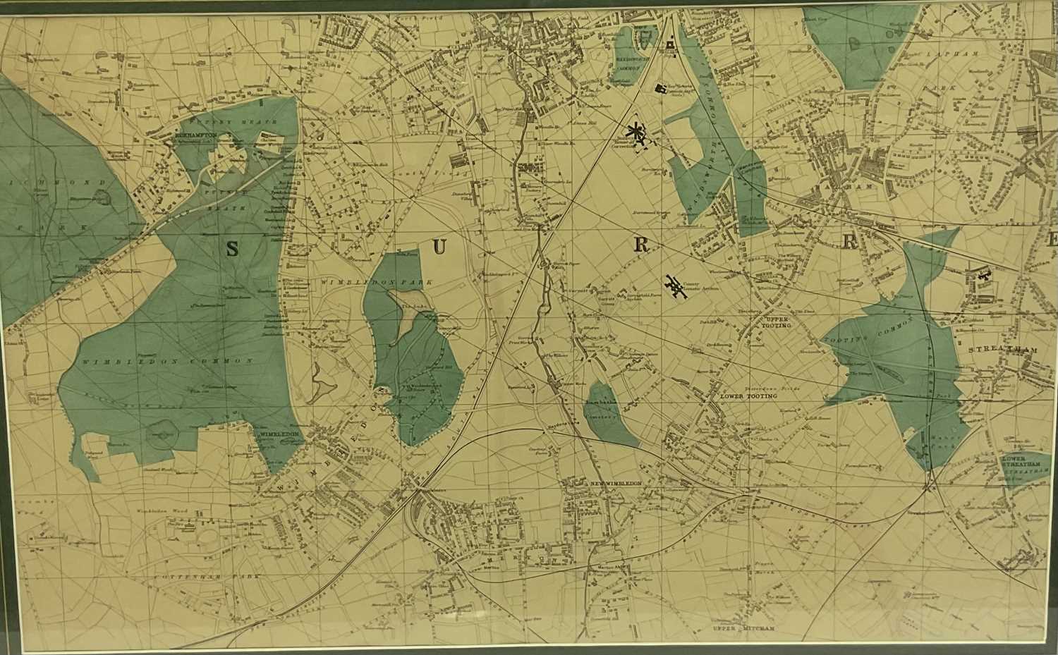 Lot 1468 - A framed map showing Wimbledon, New Wimbledon,...
