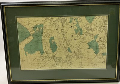 Lot 1468 - A framed map showing Wimbledon, New Wimbledon,...
