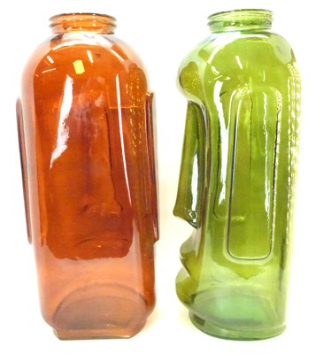 Lot 365 - A pair of large Moai Easter Island head coloured glass vases/jars