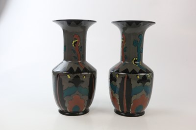 Lot 2464 - ROYAL CAULDON; a pair of Cairo Ware vases...