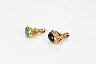 Lot 18 - Two 9ct yellow gold and hardstone set seals,...